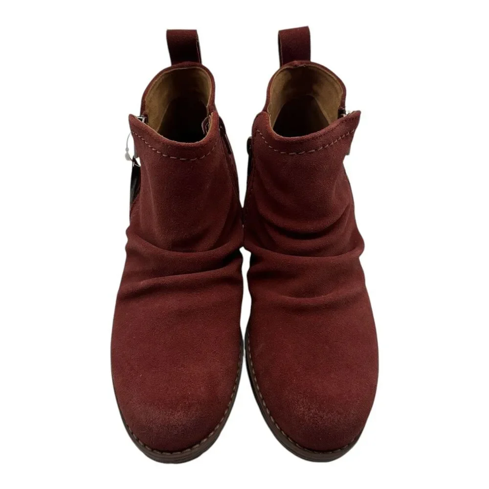 Clarks Aspra Walk Boot Women 6.5 Chestnut Brown Suede Side Zip Bootie Waterproof